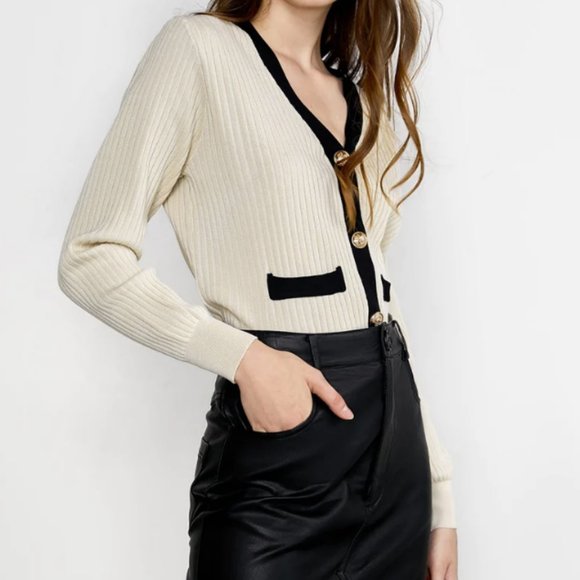 J.ING Lealia Beige Contrast Cardigan - One Size - Picture 5 of 9